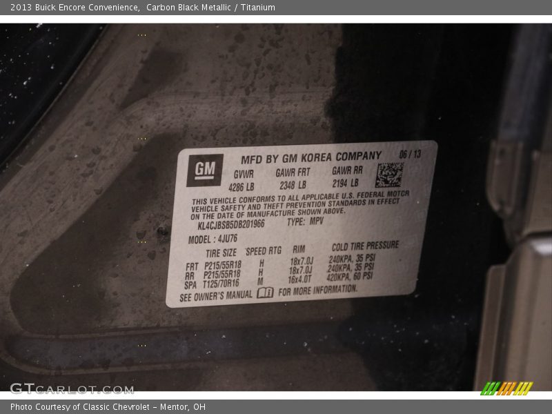 Carbon Black Metallic / Titanium 2013 Buick Encore Convenience