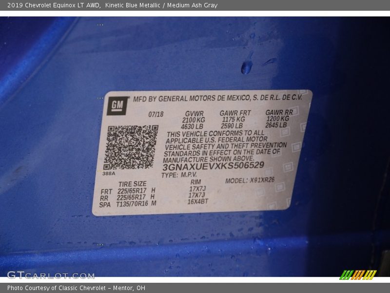 Kinetic Blue Metallic / Medium Ash Gray 2019 Chevrolet Equinox LT AWD