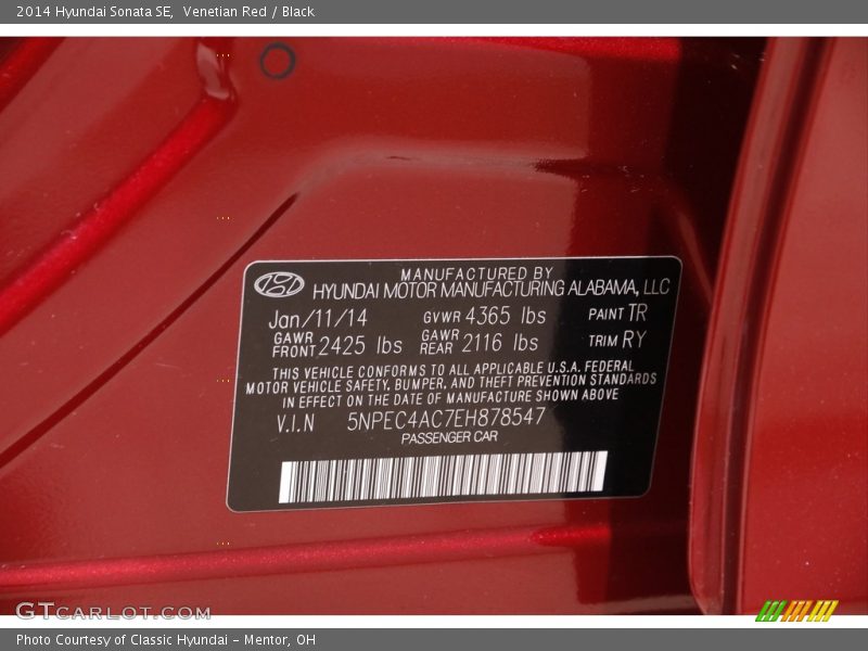 Venetian Red / Black 2014 Hyundai Sonata SE