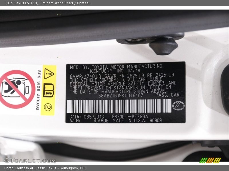 Eminent White Pearl / Chateau 2019 Lexus ES 350
