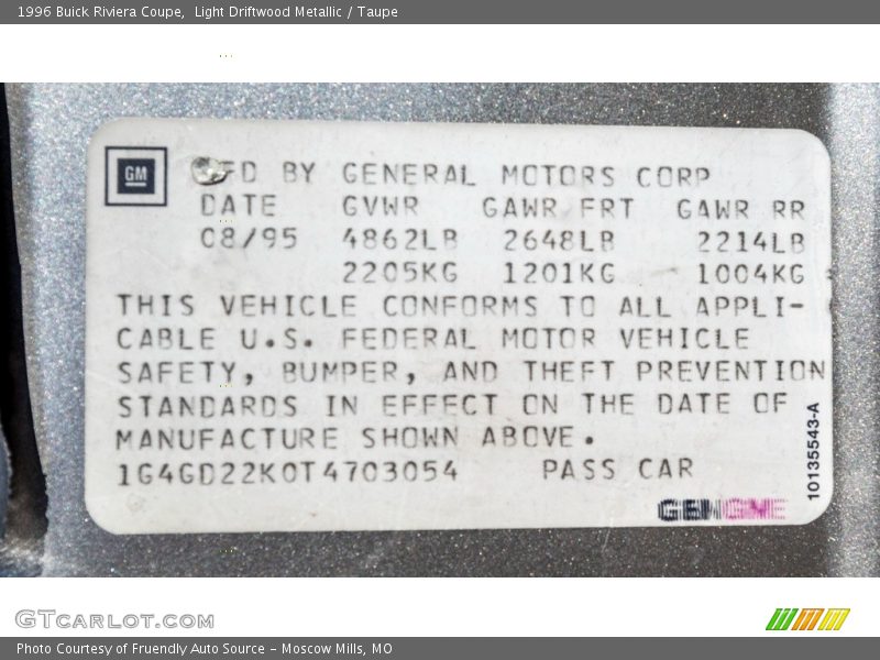 Light Driftwood Metallic / Taupe 1996 Buick Riviera Coupe