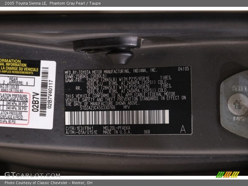 Phantom Gray Pearl / Taupe 2005 Toyota Sienna LE