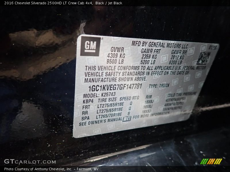 Black / Jet Black 2016 Chevrolet Silverado 2500HD LT Crew Cab 4x4
