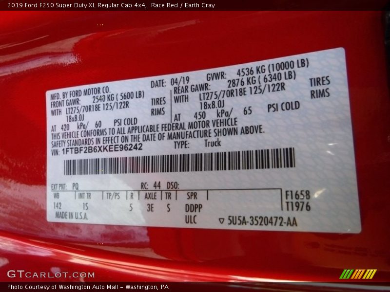 Race Red / Earth Gray 2019 Ford F250 Super Duty XL Regular Cab 4x4