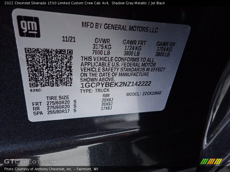 Shadow Gray Metallic / Jet Black 2022 Chevrolet Silverado 1500 Limited Custom Crew Cab 4x4