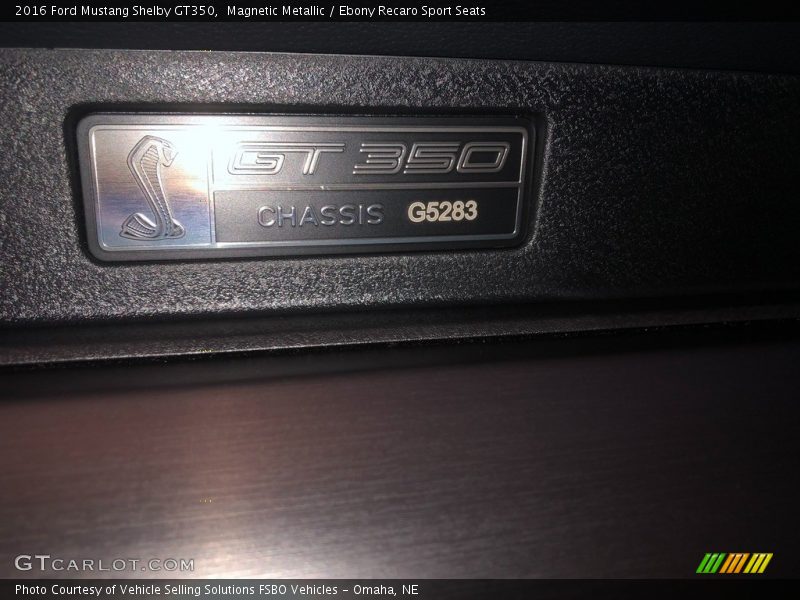 Info Tag of 2016 Mustang Shelby GT350