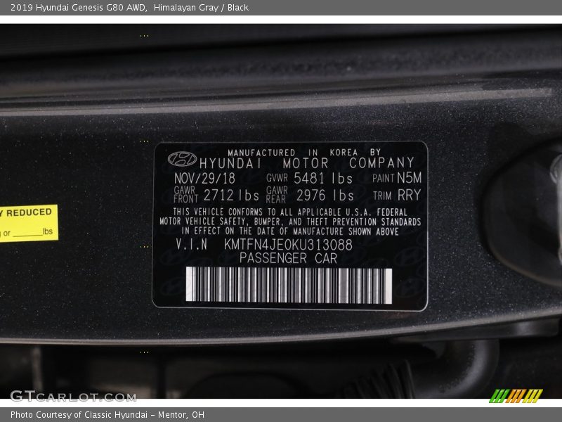 Himalayan Gray / Black 2019 Hyundai Genesis G80 AWD