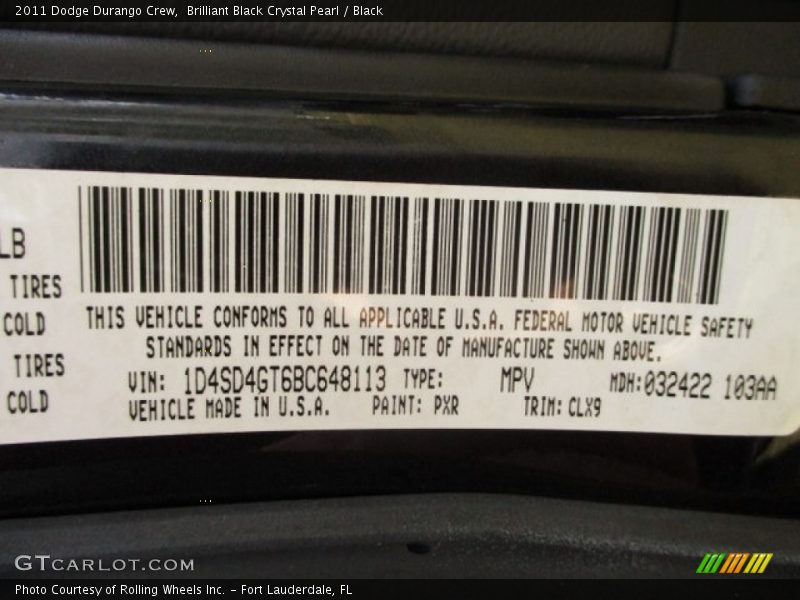 Brilliant Black Crystal Pearl / Black 2011 Dodge Durango Crew