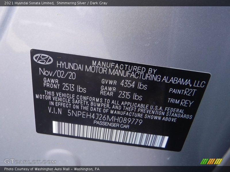 Shimmering Silver / Dark Gray 2021 Hyundai Sonata Limited