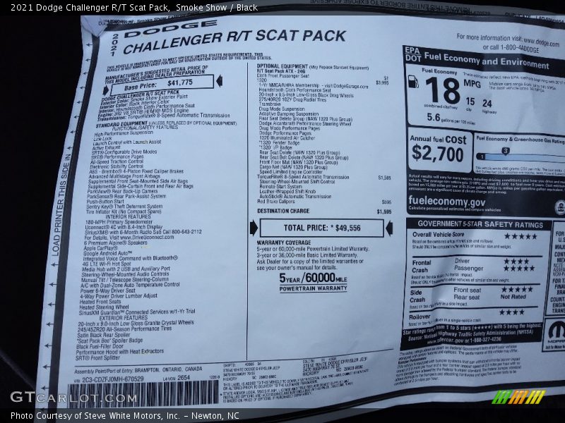 Smoke Show / Black 2021 Dodge Challenger R/T Scat Pack