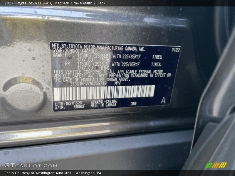 2022 RAV4 LE AWD Magnetic Gray Metallic Color Code 1G3