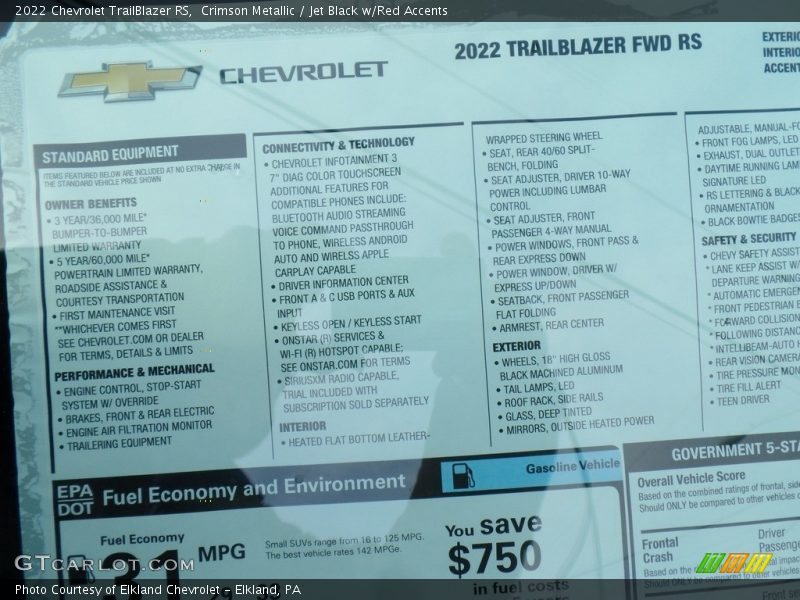  2022 TrailBlazer RS Window Sticker