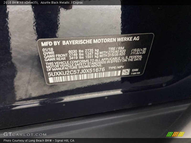 2018 X6 xDrive35i Azurite Black Metallic Color Code S34