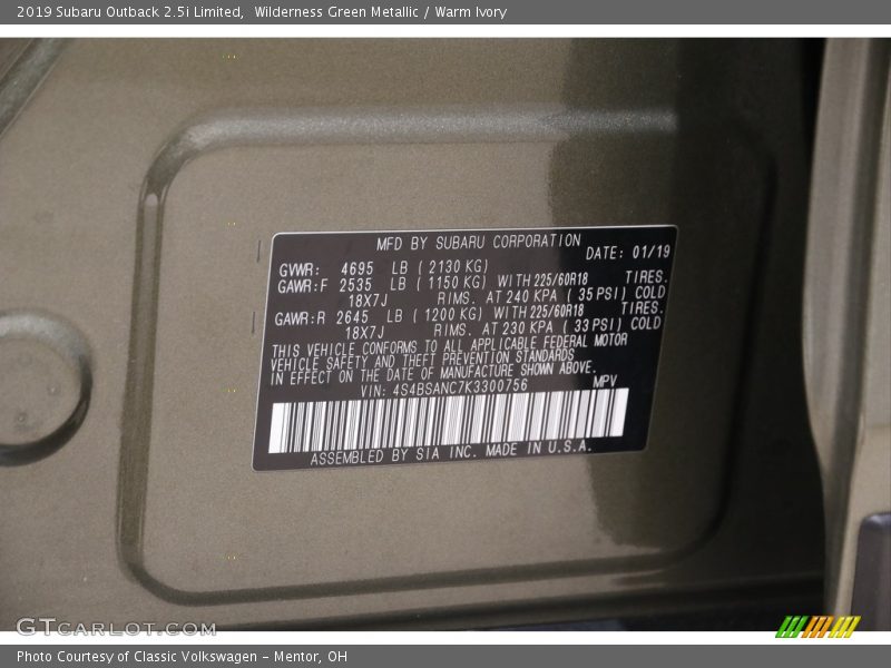 Wilderness Green Metallic / Warm Ivory 2019 Subaru Outback 2.5i Limited