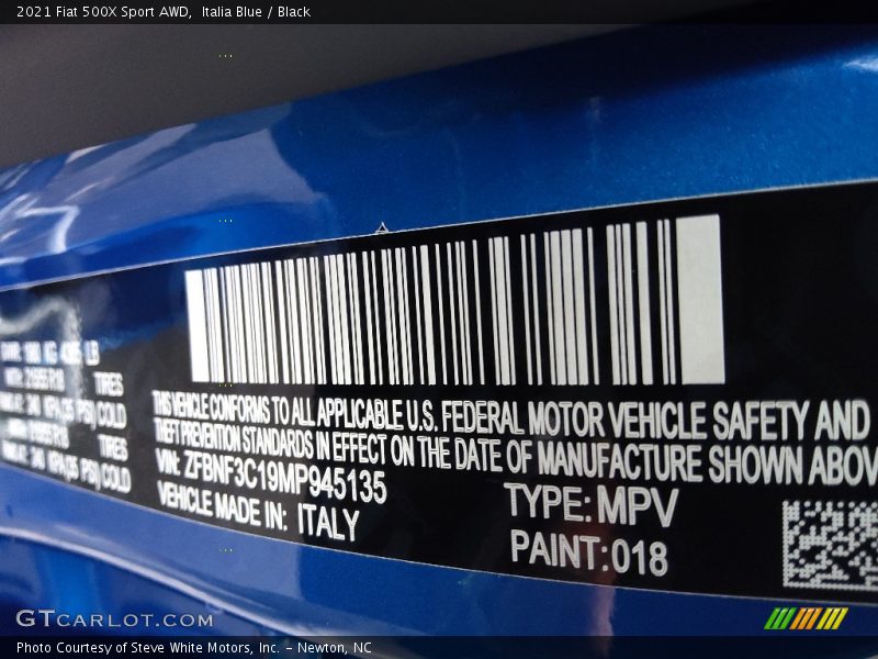 2021 500X Sport AWD Italia Blue Color Code 018