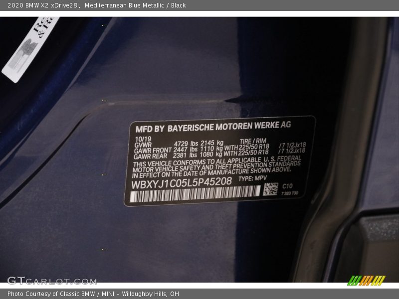 Mediterranean Blue Metallic / Black 2020 BMW X2 xDrive28i