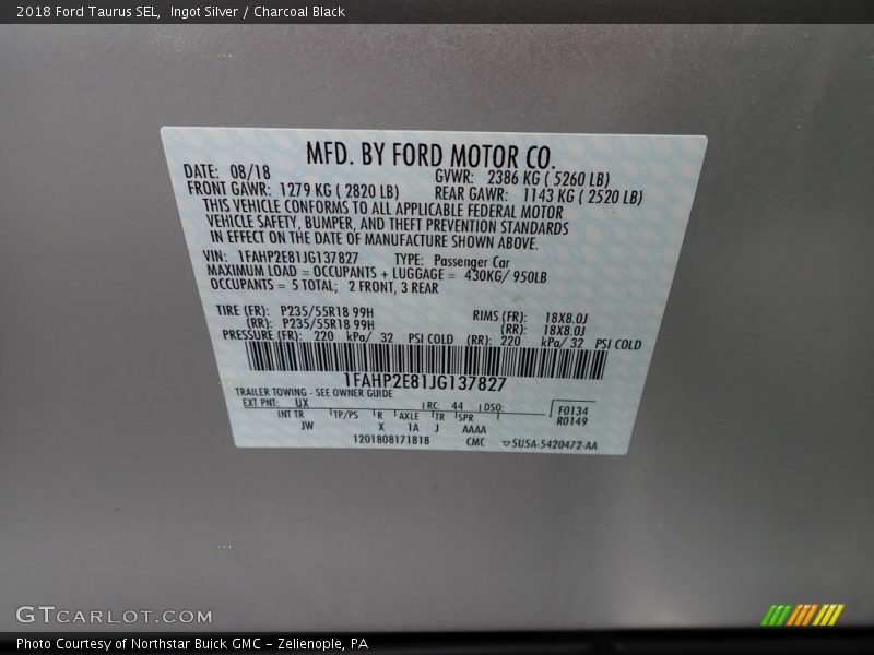 Ingot Silver / Charcoal Black 2018 Ford Taurus SEL