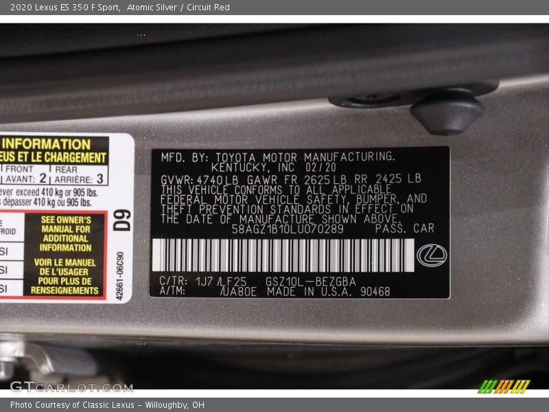 Atomic Silver / Circuit Red 2020 Lexus ES 350 F Sport