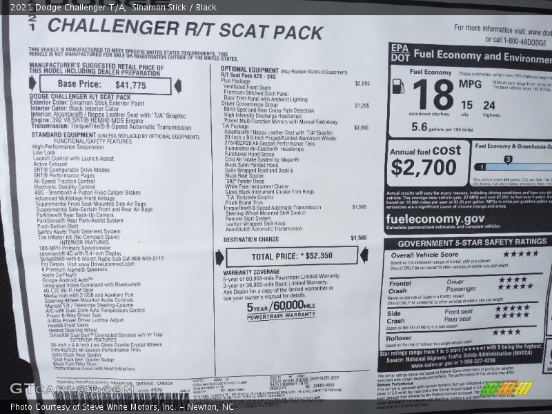  2021 Challenger T/A Window Sticker