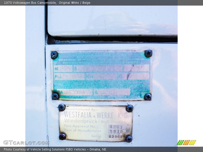 Info Tag of 1970 Bus Campmobile
