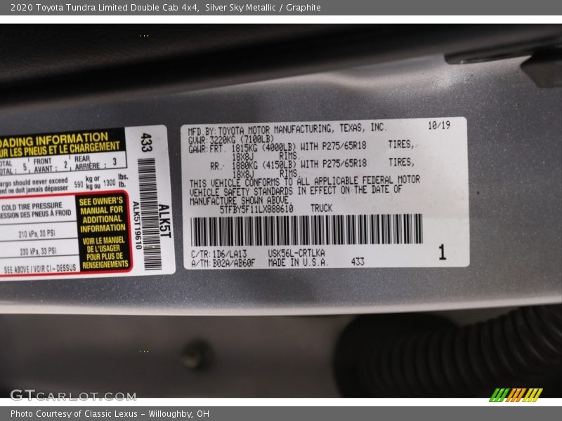 Silver Sky Metallic / Graphite 2020 Toyota Tundra Limited Double Cab 4x4