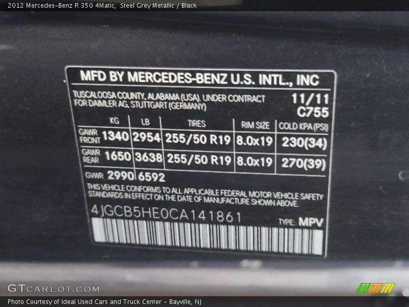 Steel Grey Metallic / Black 2012 Mercedes-Benz R 350 4Matic