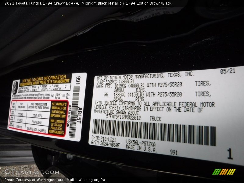 Midnight Black Metallic / 1794 Edition Brown/Black 2021 Toyota Tundra 1794 CrewMax 4x4