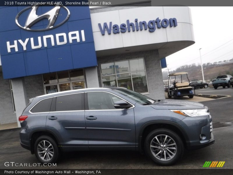 Shoreline Blue Pearl / Black 2018 Toyota Highlander XLE AWD