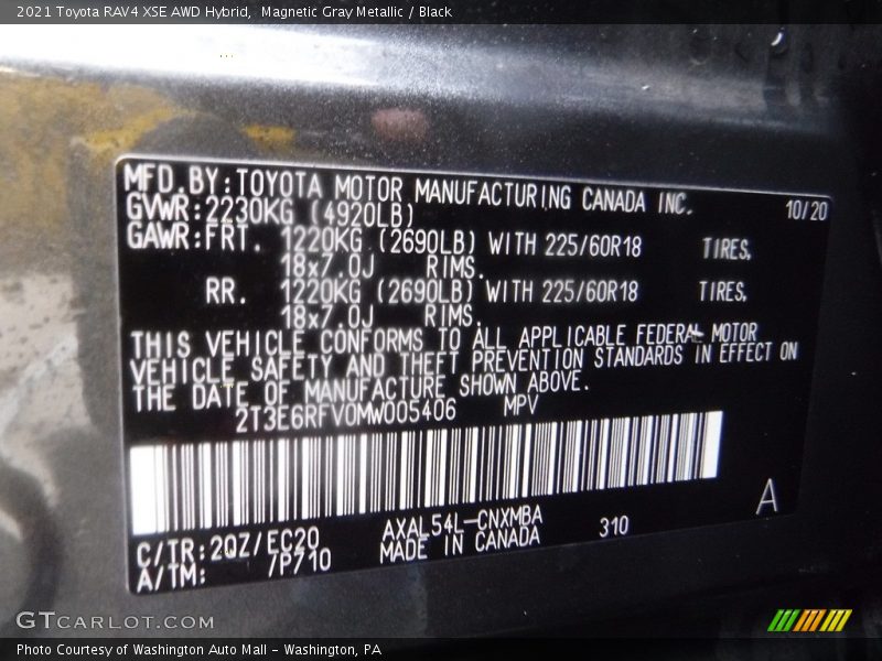 Magnetic Gray Metallic / Black 2021 Toyota RAV4 XSE AWD Hybrid