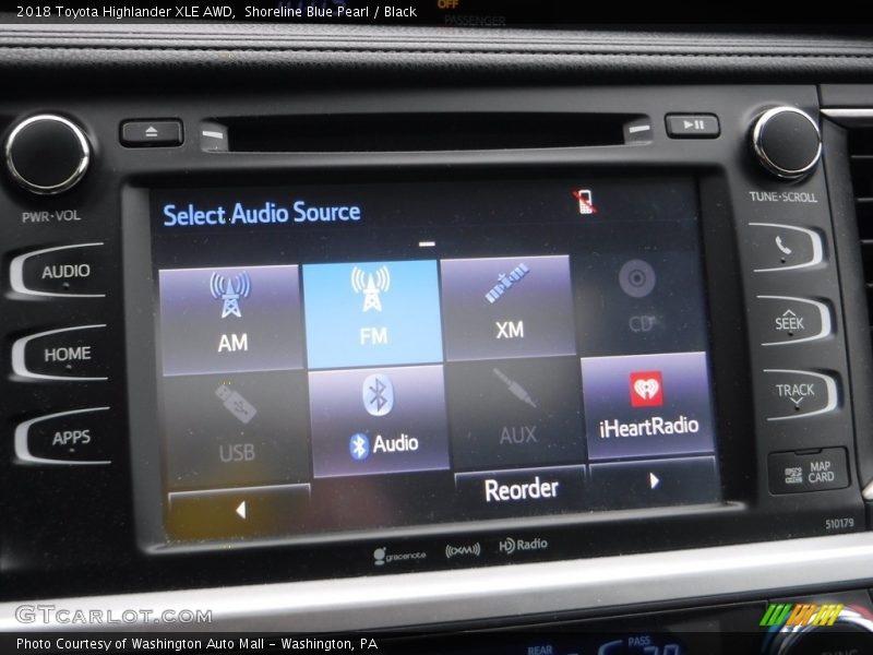Shoreline Blue Pearl / Black 2018 Toyota Highlander XLE AWD