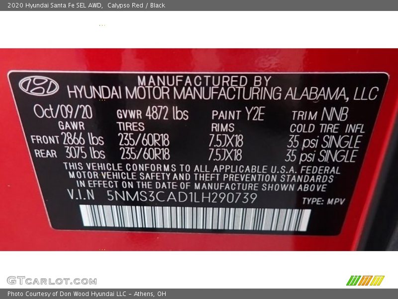 Calypso Red / Black 2020 Hyundai Santa Fe SEL AWD