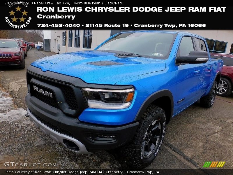 Hydro Blue Pearl / Black/Red 2022 Ram 1500 Rebel Crew Cab 4x4