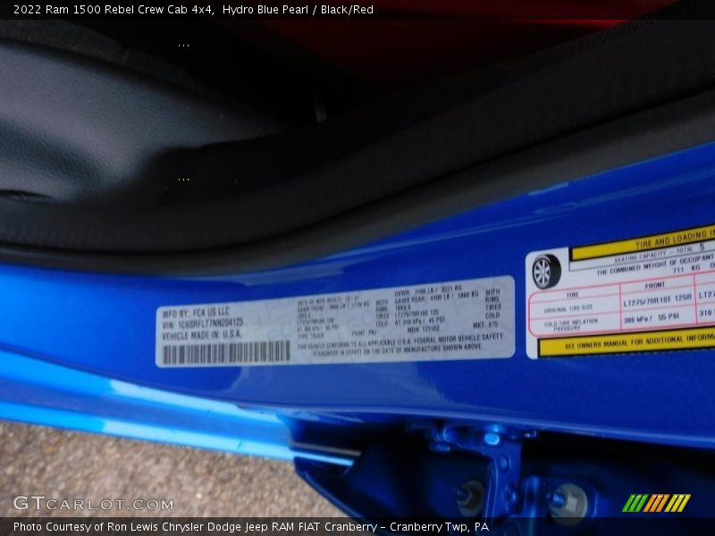 Hydro Blue Pearl / Black/Red 2022 Ram 1500 Rebel Crew Cab 4x4