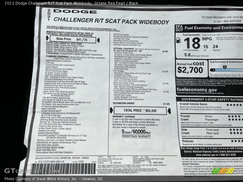Octane Red Pearl / Black 2021 Dodge Challenger R/T Scat Pack Widebody