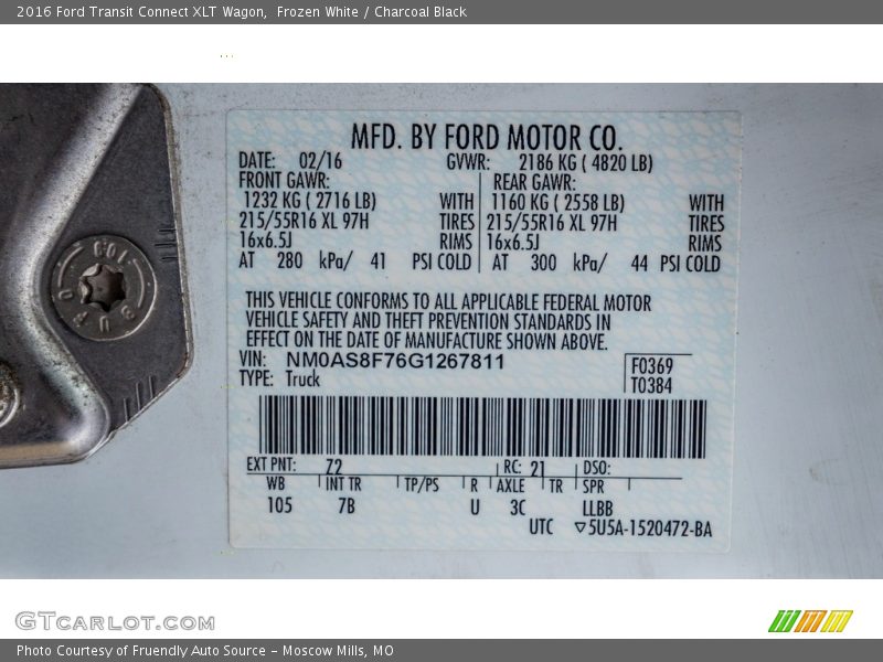 Frozen White / Charcoal Black 2016 Ford Transit Connect XLT Wagon