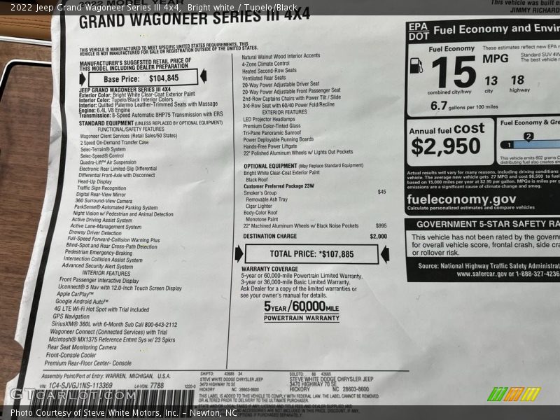  2022 Grand Wagoneer Series III 4x4 Window Sticker