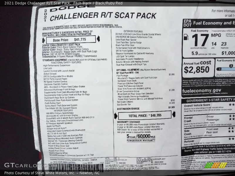  2021 Challenger R/T Scat Pack Window Sticker