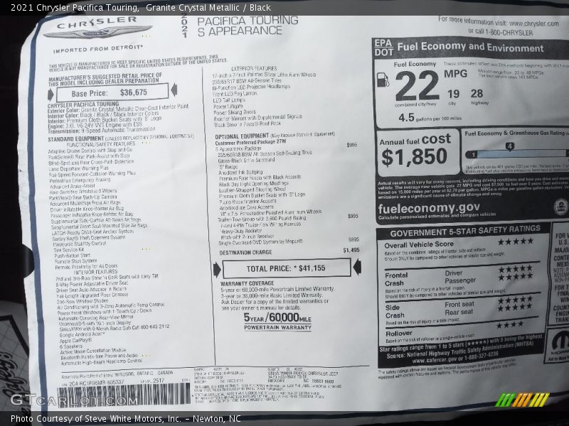 Granite Crystal Metallic / Black 2021 Chrysler Pacifica Touring