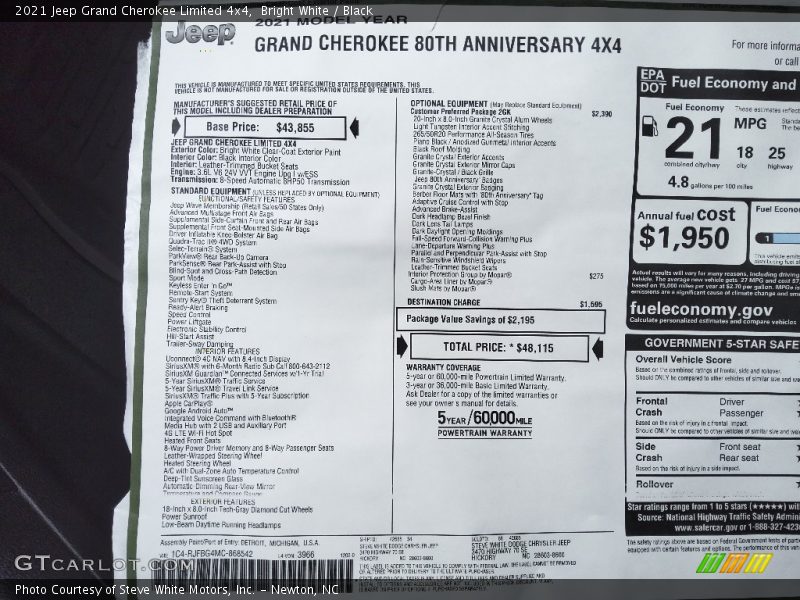 Bright White / Black 2021 Jeep Grand Cherokee Limited 4x4