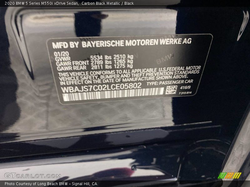 2020 5 Series M550i xDrive Sedan Carbon Black Metallic Color Code 416