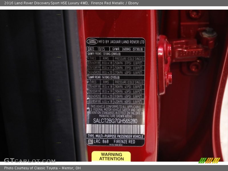 Firenze Red Metallic / Ebony 2016 Land Rover Discovery Sport HSE Luxury 4WD