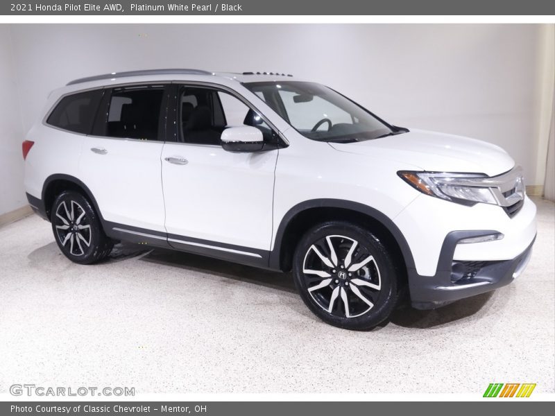 Platinum White Pearl / Black 2021 Honda Pilot Elite AWD