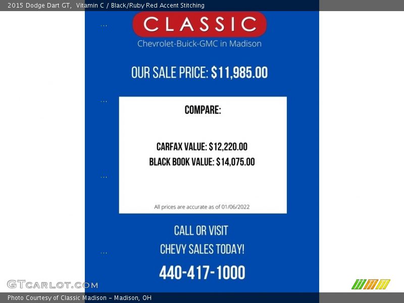 Vitamin C / Black/Ruby Red Accent Stitching 2015 Dodge Dart GT