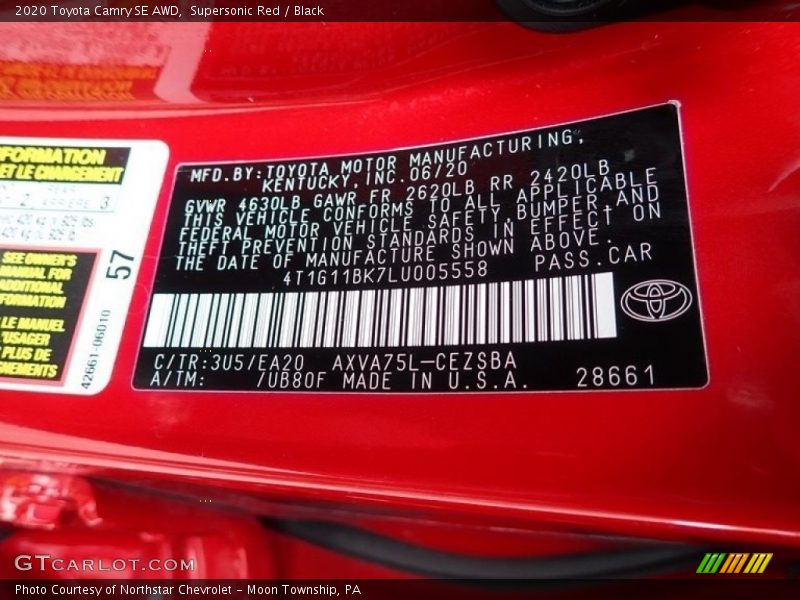 Supersonic Red / Black 2020 Toyota Camry SE AWD