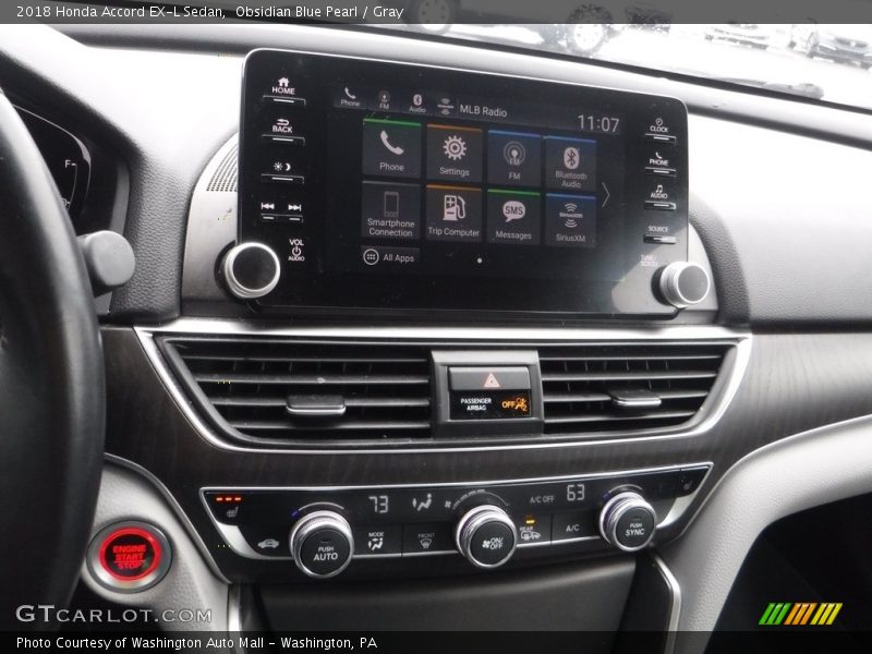 Obsidian Blue Pearl / Gray 2018 Honda Accord EX-L Sedan