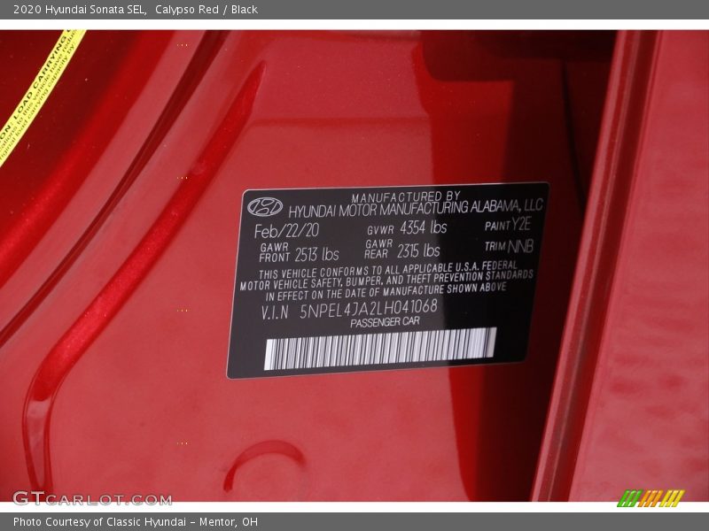 Calypso Red / Black 2020 Hyundai Sonata SEL