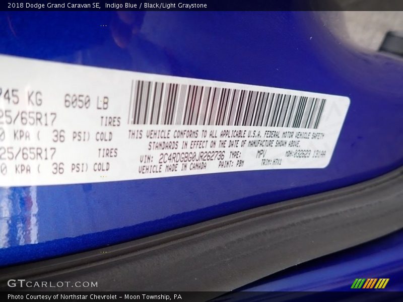 Indigo Blue / Black/Light Graystone 2018 Dodge Grand Caravan SE