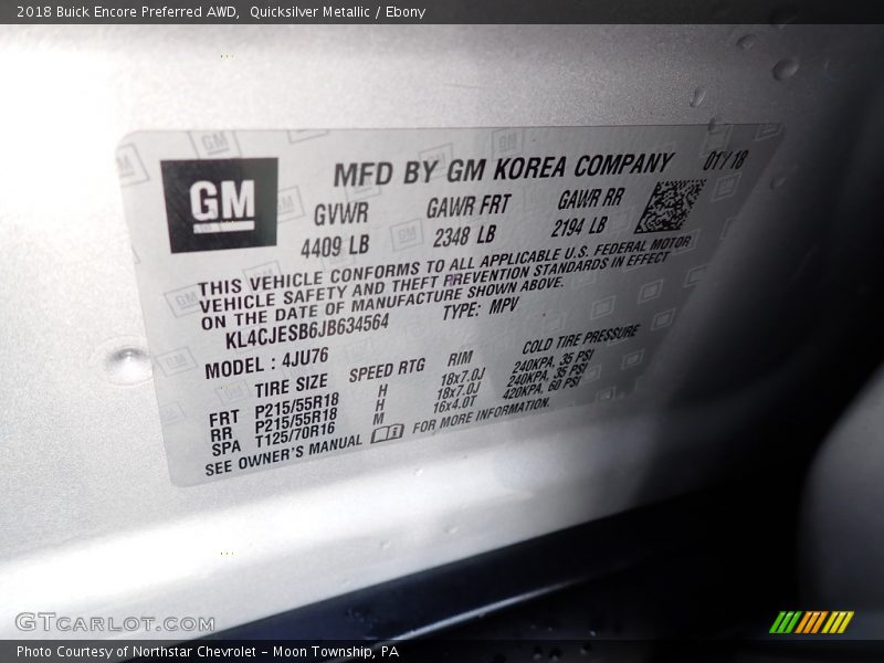 Quicksilver Metallic / Ebony 2018 Buick Encore Preferred AWD