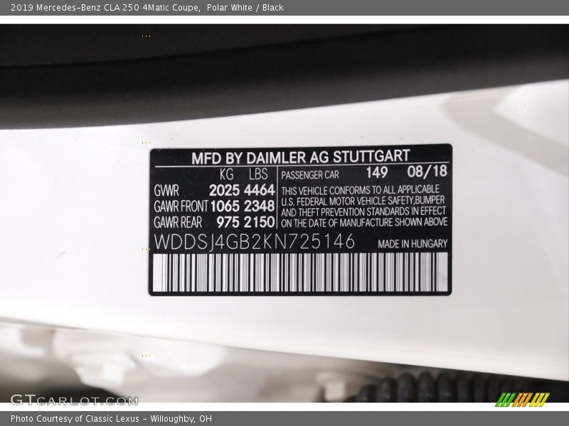 Polar White / Black 2019 Mercedes-Benz CLA 250 4Matic Coupe