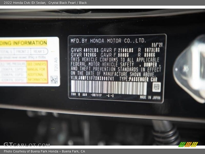 Crystal Black Pearl / Black 2022 Honda Civic EX Sedan